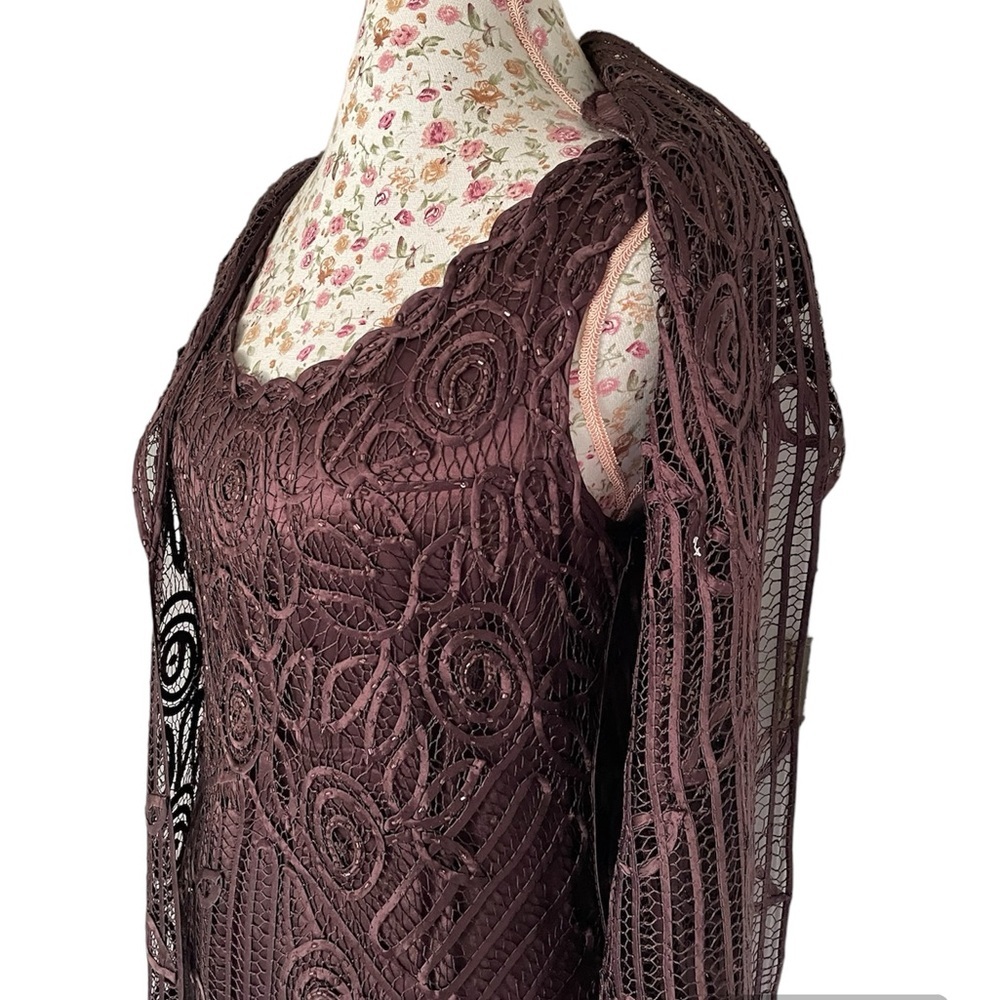 Soulmates HAND CRAFTED 100% Silk Geometric Beaded Sleeveless Scoop Neck Dress S